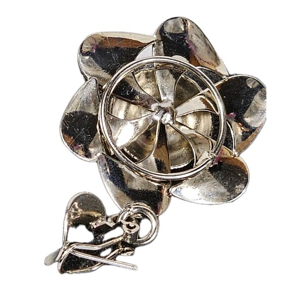 Vintage Silver Tone Flower Drop Earrings Retro Mod Statement Jewelry Set - Picture 5 of 6